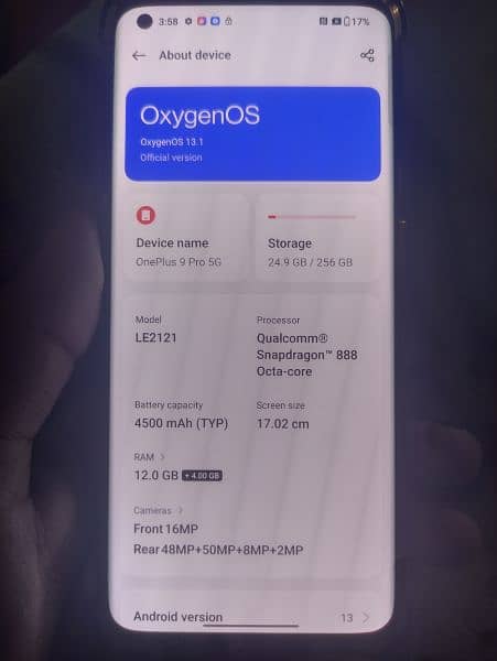 Oneplus 9 Pro 12+4GB 256GB Dual Sim ( Official PTA approved) 0