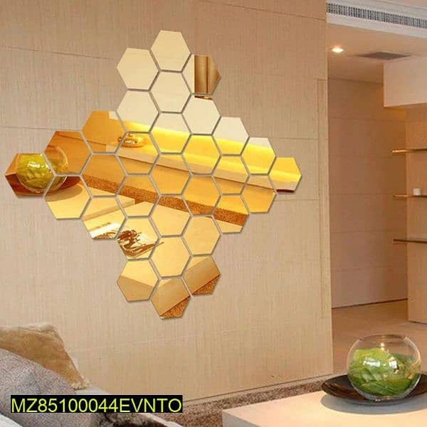 Golden Arylic Hexagon Wall Decor 6 Pcs - Large 1