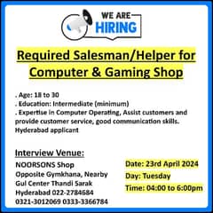 Sales Associate Required Hyderabad - Interview on (23-04-2024)