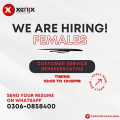 Females Customer service representative job Availble for females