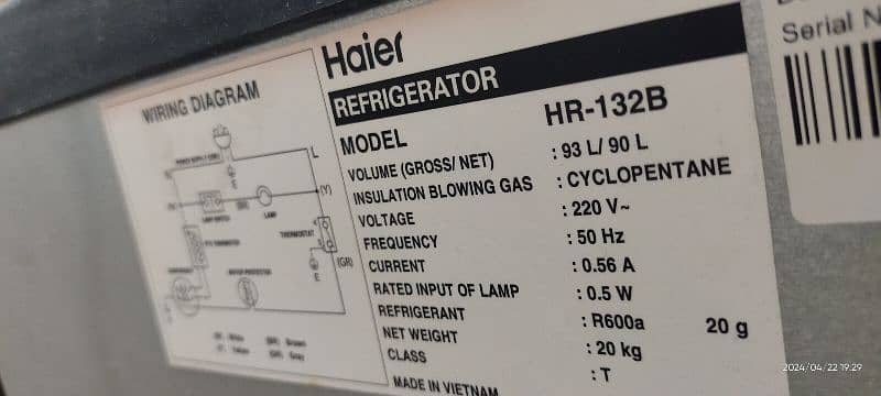 One year used haier room fridge / refrigerator for sale Model: HR-132B 1