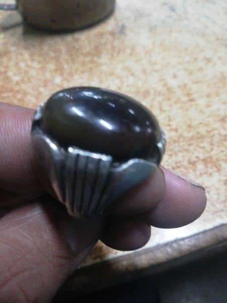silver ring with brown gem stone 2