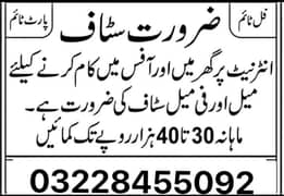We need male and females for office and home base work 0