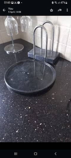 Black marble round tray and tissue or napkin holder