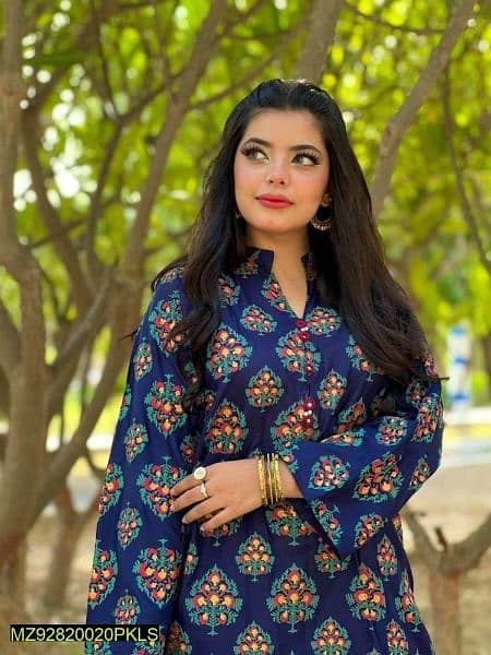 2 Pcs Women's Stitched Liene Printed Shirt and Trousers Rs1225 0