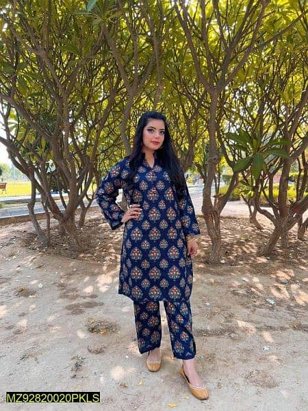 2 Pcs Women's Stitched Liene Printed Shirt and Trousers Rs1225 2