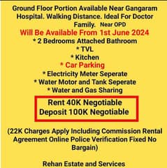5Marla Ground Floor Portion For Rent Near Gangaram Hospital Lahore