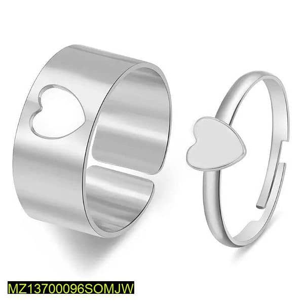 2 pes Trendy couple heart's Rings 0