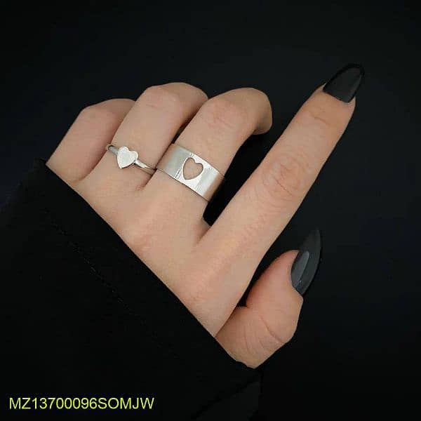2 pes Trendy couple heart's Rings 1