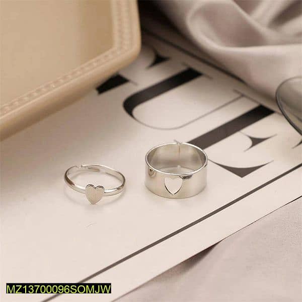 2 pes Trendy couple heart's Rings 2