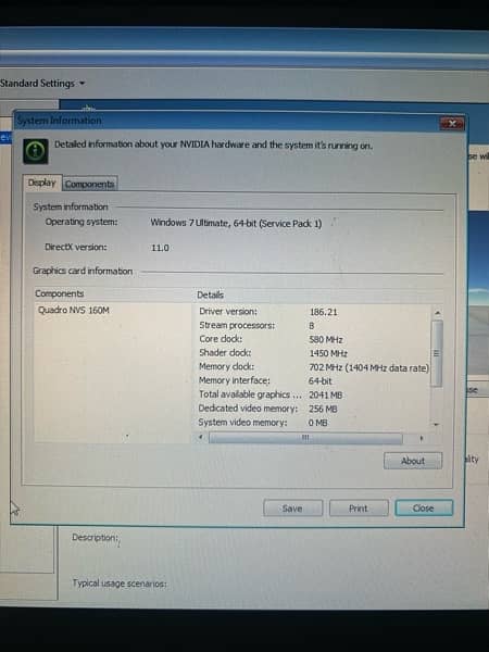 Dell gaming Laptop with NVIDIA quadro nvs 160m, 2GB Total 256MB dedica 2