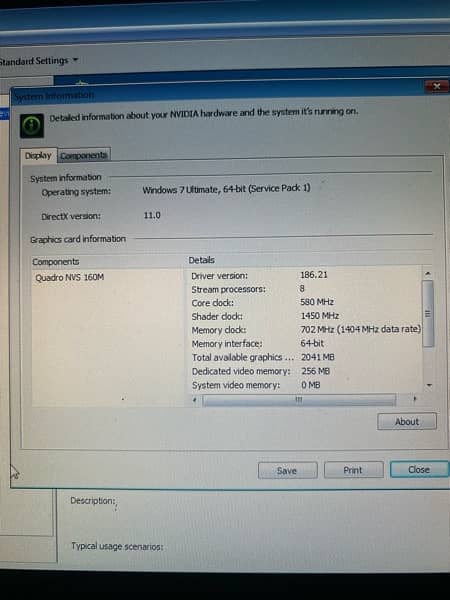 Dell gaming Laptop with NVIDIA quadro nvs 160m, 2GB Total 256MB dedica 3