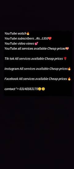 YouTube service and TikTok and Instagram service available Cheap price