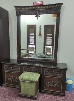 Wooden dressing table with stool.