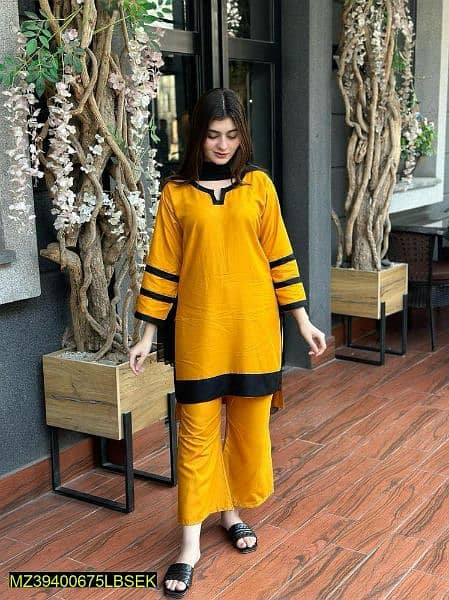 2 Pcs Woman's Stitched Arabic Lawn Plain Co-Ord Suit 0