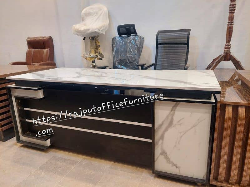 White Marble Super Glass Office Table | Modern Executive Table 8