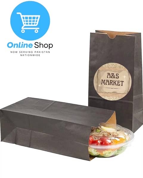 Full paper bags with food on kitchen table on dark background. 1