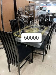 Dinning table/wooden table/7 seater dinning table/Chairs/top glass