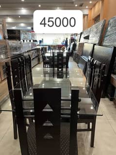 Dinning table/wooden table/7 seater dinning table/Chairs/top glass