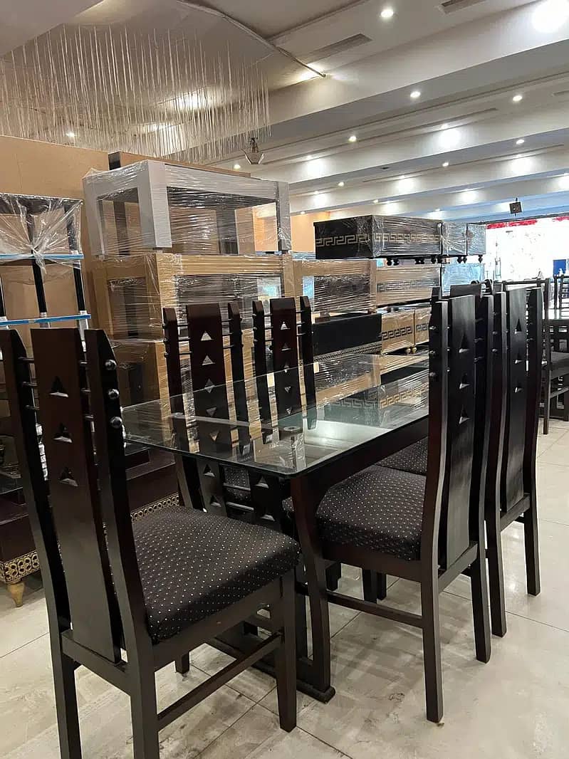 Dinning table/wooden table/7 seater dinning table/Chairs/top glass 11