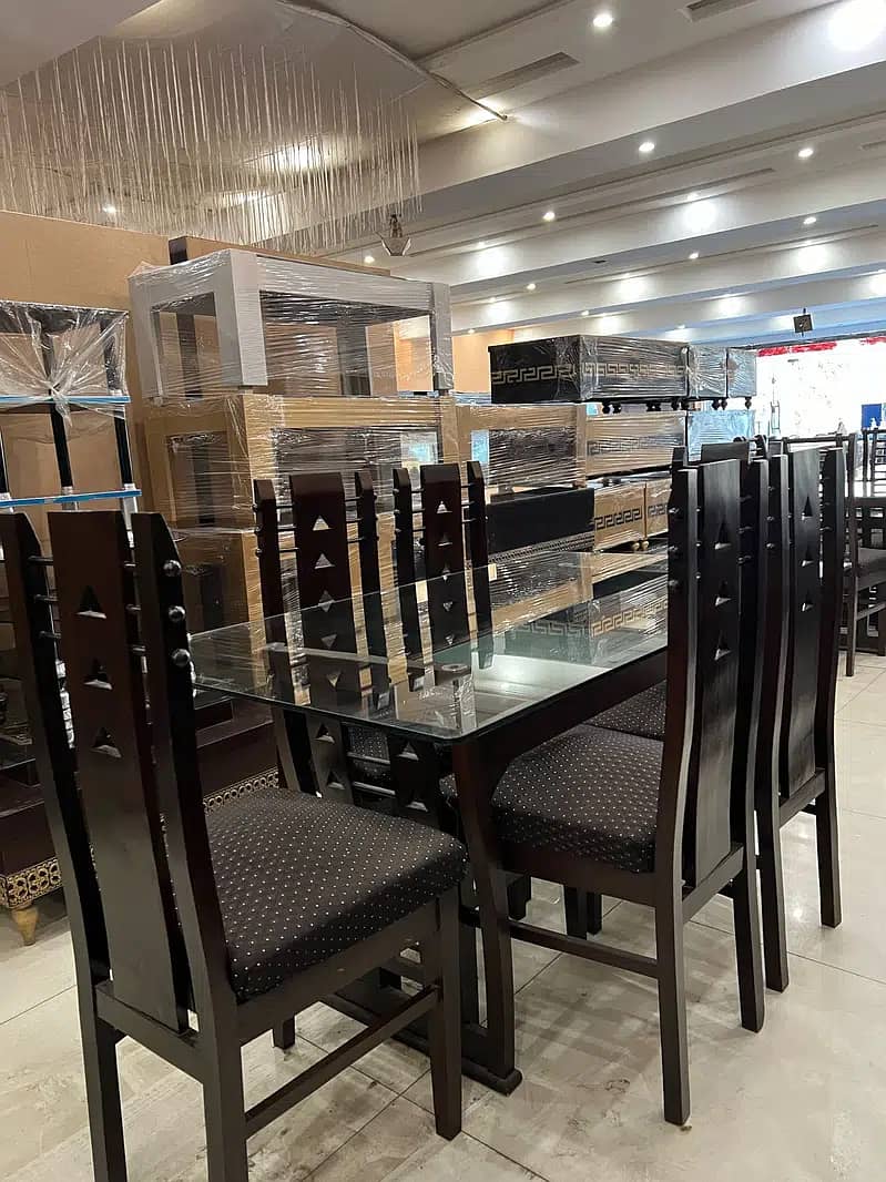 Dinning table/wooden table/7 seater dinning table/Chairs/top glass 17