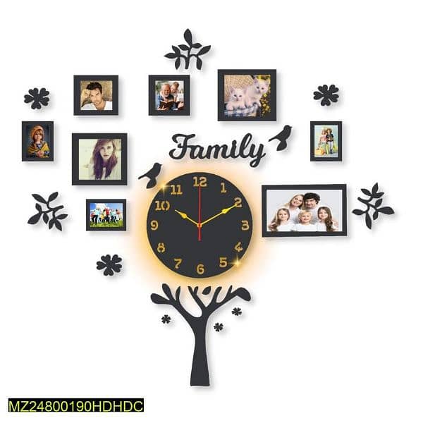 Beautiful Family Tree Laminated Wall Clock With Backlight 1