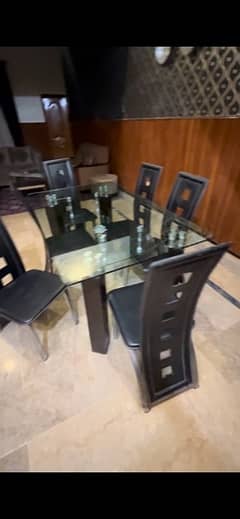 6 chairs with mirror dining table