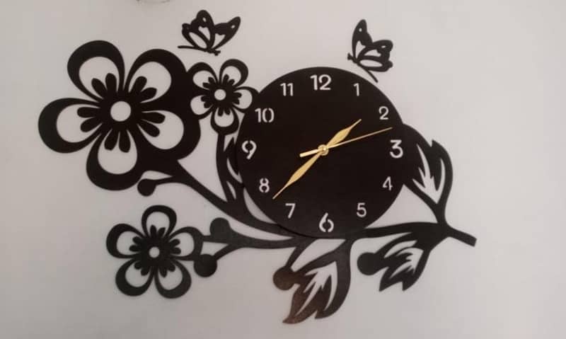 Beautiful 3D Wall Clock with MDF Flower Design 0