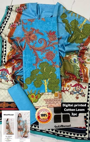 Digital printed Lawn 3pc collection with Diamonds  Dupatta 15