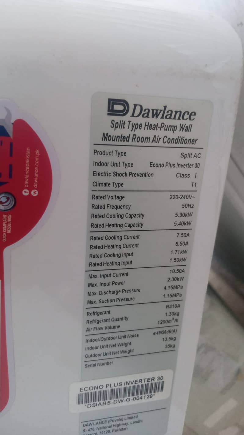 Dawlance 1.5 ton Ac Dc inverter inv(0306=4462/443)d24g losha seettt 5