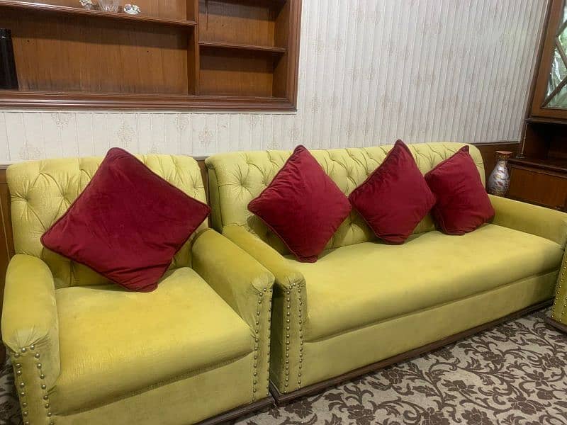 6 Seater Sofa Set Lime Yellow Colour 1