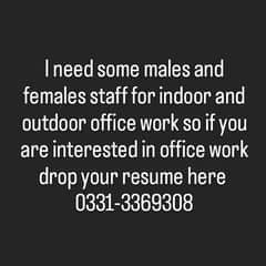 we need male & female staff 0