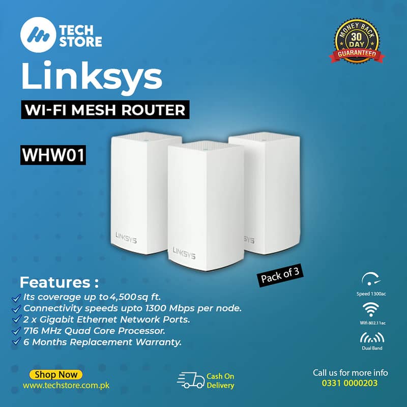 Linksys WHW01 Velop AC1300 WiFi Router-pack of 3 (Branded used) 0
