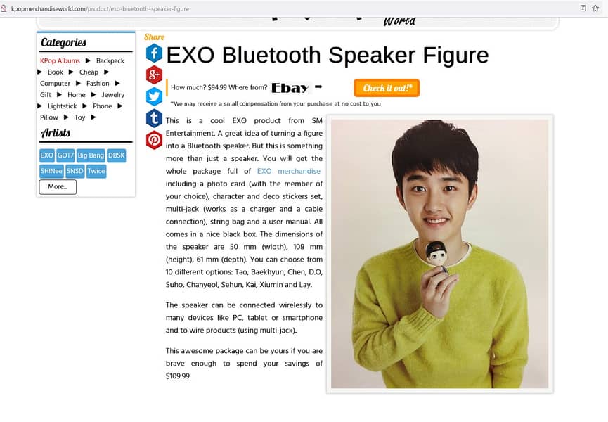 Kpop Korean SM Official EXO Chanyeol Character Figure Mini Speaker 3