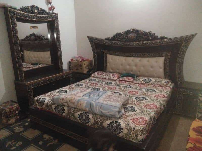 King size Bed with side tables and dressing and Brand new Mattress 2