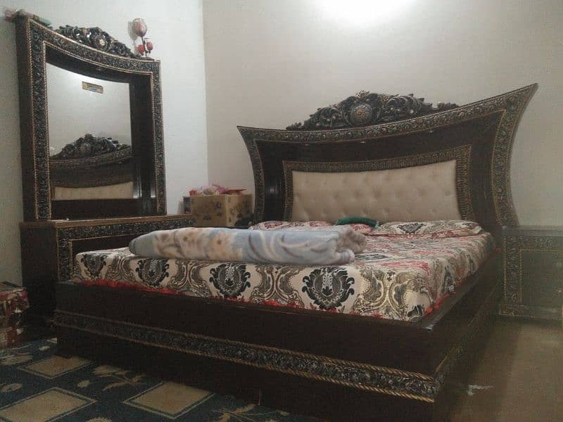 King size Bed with side tables and dressing and Brand new Mattress 3