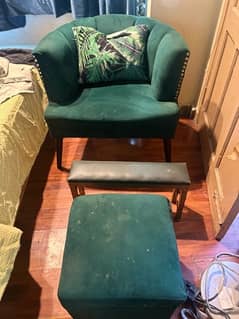 used good bedroom chair , foot rest and stool along with cushion