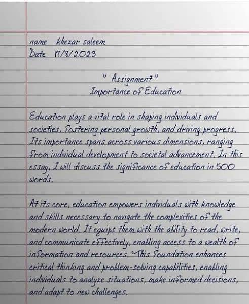 I will do Handwriting job Assignments in perfect Readable writing. 11
