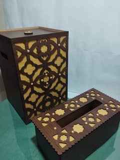 Wooden basket with tissue box