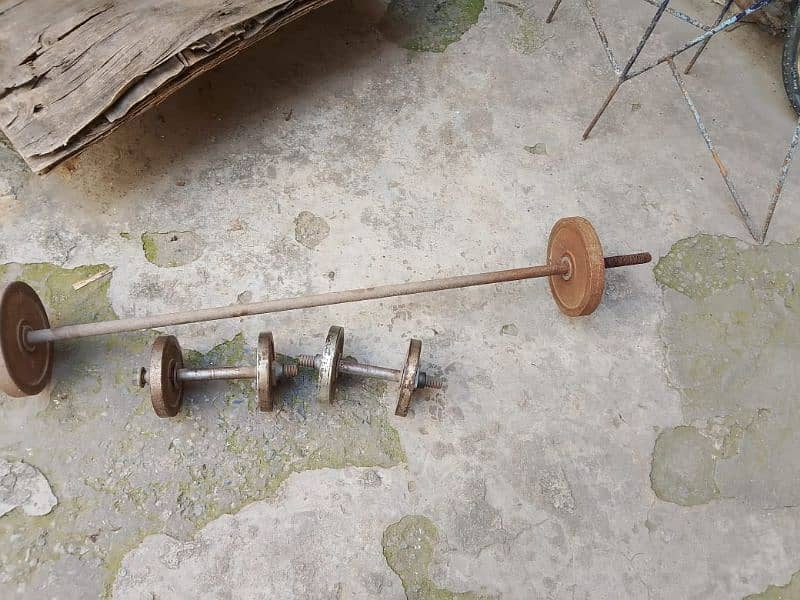 barbell rod, dumbells, and bench for sale 1