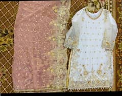 sharara white dress with pink net duppata