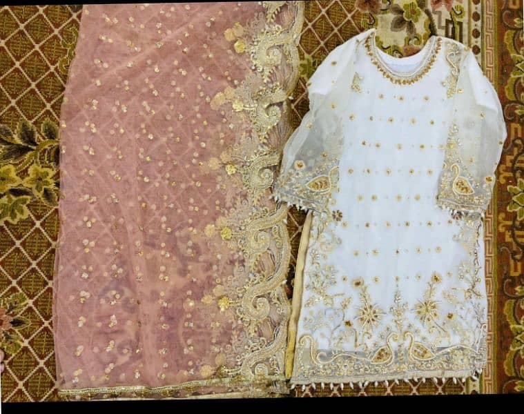 sharara white dress with pink net duppata 0