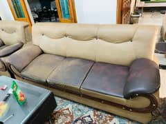 browm leather sofa set