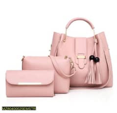 3 pcs women’s PU Leather Plain Handbag