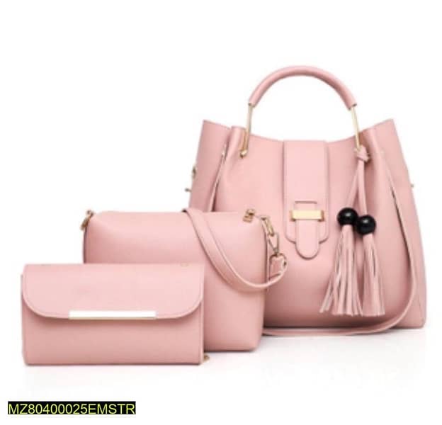 3 pcs women’s PU Leather Plain Handbag 0
