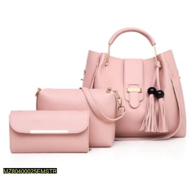3 pcs women’s PU Leather Plain Handbag 1