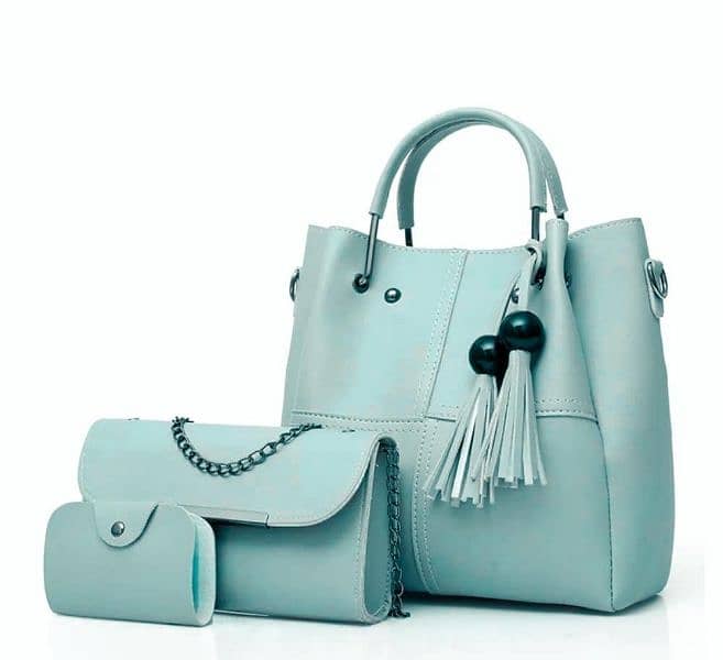Bags/ 3Pcs woman's PU leather plain hand bag 2