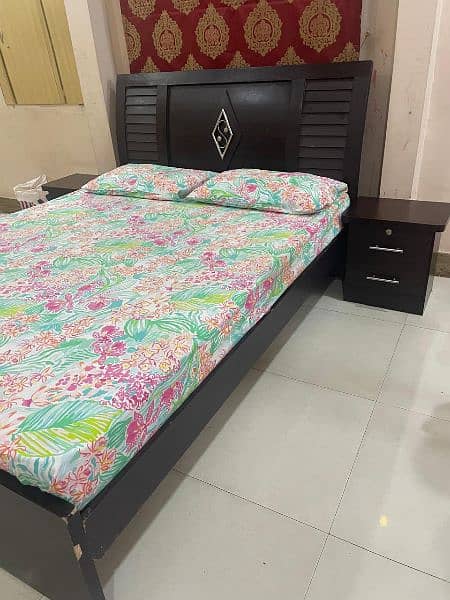 Queen size bed , mattress with side tables 1