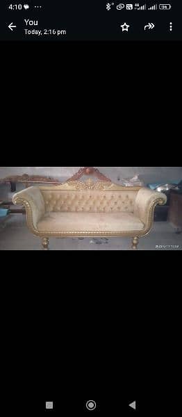 2 high back chairs and 3 seater sofa shesham wood frame golden deco 1