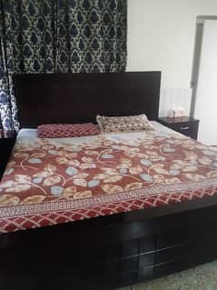 wooden King size bed with 2 side tables without mattress for sale.